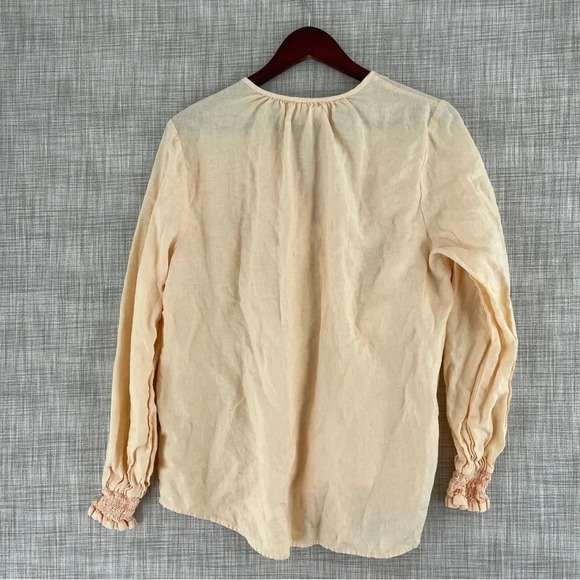 Cloth & Stone size S long sleeve keyhole linen blouse light peach 1411 - Picture 3 of 8